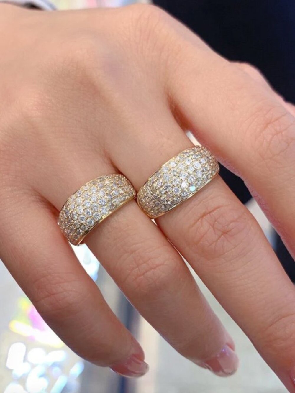 NEW 18k Yellow Gold Diamond Ring Band Pave Diamond Ring